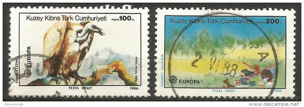Turkish Cyprus 1986 - Mi. 179-80 O, Griffon Vulture (Gyps Fulvus) | Birds Of Prey | Litter On Cypress Landscape | CEPT - Oblitérés
