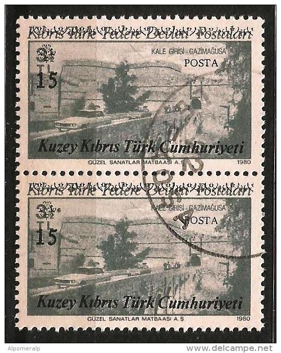 Turkish Cyprus 1987 - Mi. 200 O [pair], Castle Entrance, Gazi Magusa | Monuments | Tourism | Overprint - Used Stamps
