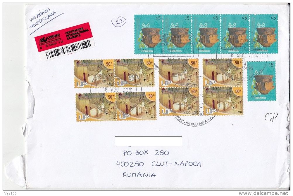ARCHAEOLOGY, VILLAGES, STAMPS ON REGISTERED COVER, 2010, ARGENTINA - Covers & Documents