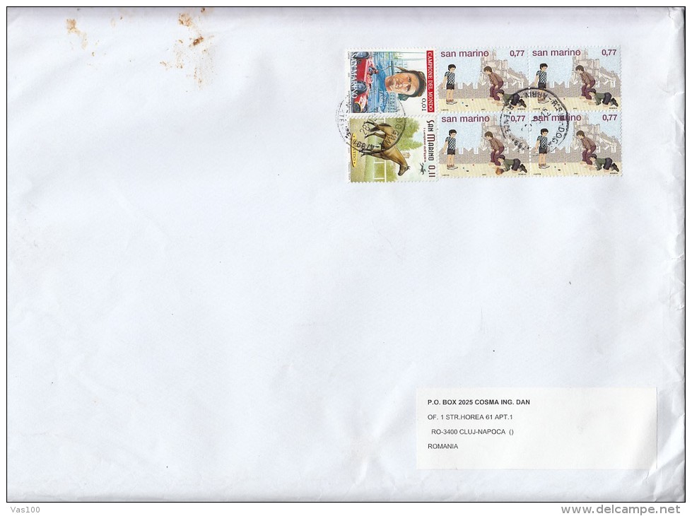 MANUEL FANGIO, CAR, HORSE, CHILDREN'S GAMES, STAMPS ON COVER, 2012, SAN MARINO - Cartas & Documentos