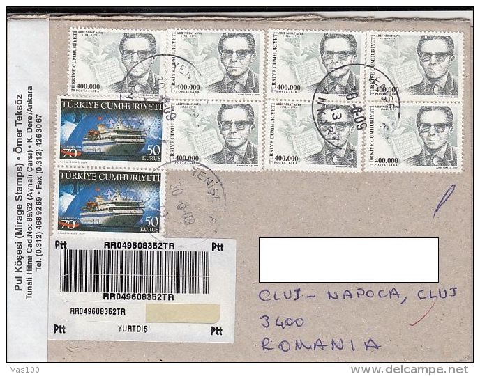 SHIP, ARIF NIHAT ASYA-POET, STAMPS ON REGISTERED COVER, 2009, TURKEY - Cartas & Documentos