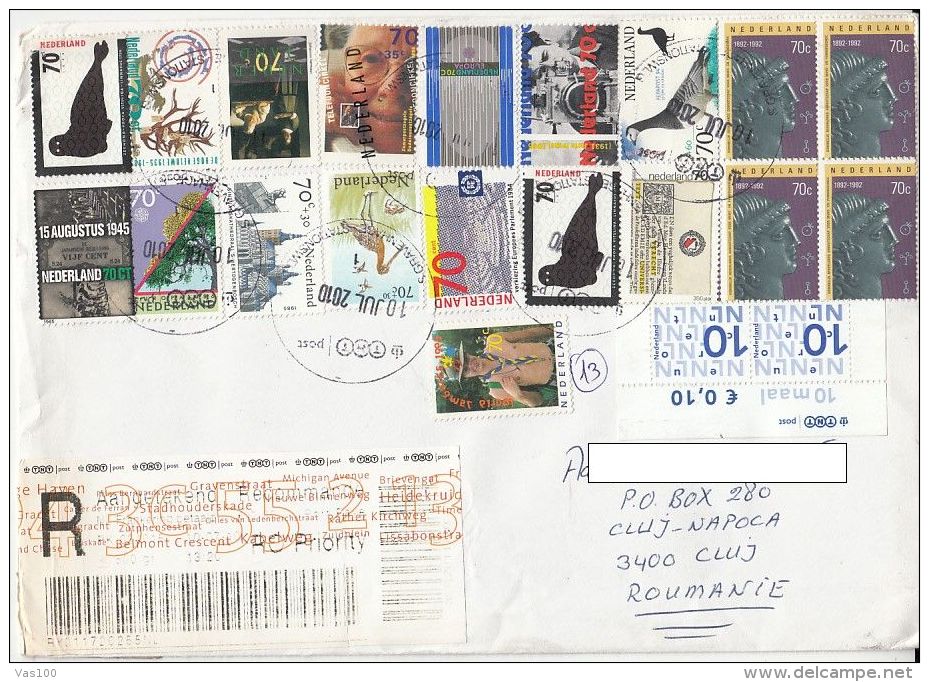PAINTING, MOVIE, SEAL, BIRDS, EUROPA CEPT, ARCHAEOLOGY, STAMPS ON REGISTERED COVER, 2010, NETHERLANDS - Covers & Documents