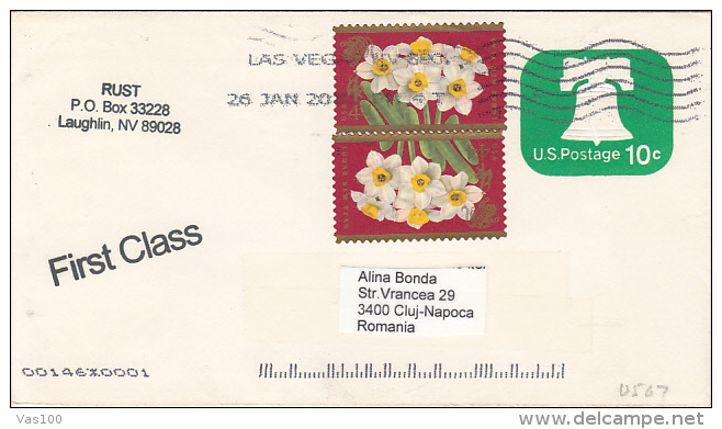 DAFFODILS FLOWERS STAMPS ON LIBERTY BELL COVER STATIONERY, ENTIER POSTAL, 2010, USA - 2001-10