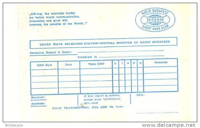 Radio Budapest Short Wave Club Sw Receiving Station-official Monitor Of Radio Budapest - Other & Unclassified