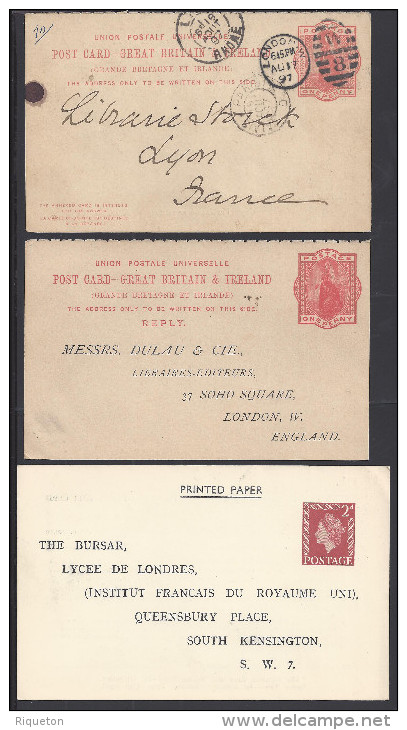 GR-BRETAGNE -  1878-1958 -  PETIT LOT DE 9 ENTIERS POSTAUX  DESTINATIONS DIVERSES -