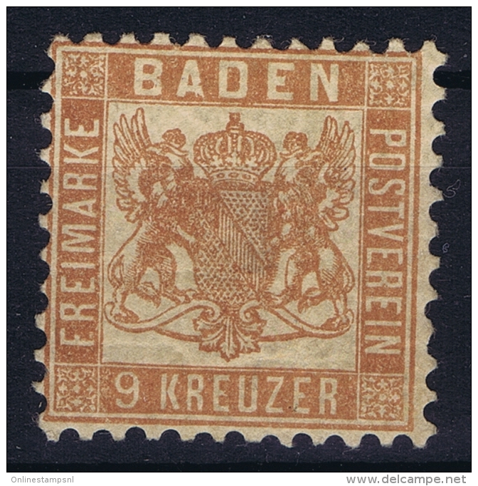 Baden Mi Nr 20  B  , Geldbraun MH/* 1862 Spots - Postfris