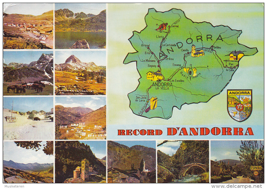 Andorra CPA Valls D´Andorra ANDORRA-LA-VELLA 1980 To France Map Landkarte HOTEL CERVOL Cachet (2 Scans) - Brieven En Documenten