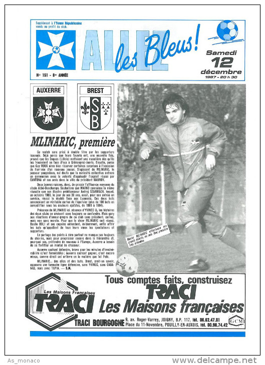 Programme Football 1987 1988 AJA Auxerre C Brest â€“ France - Books