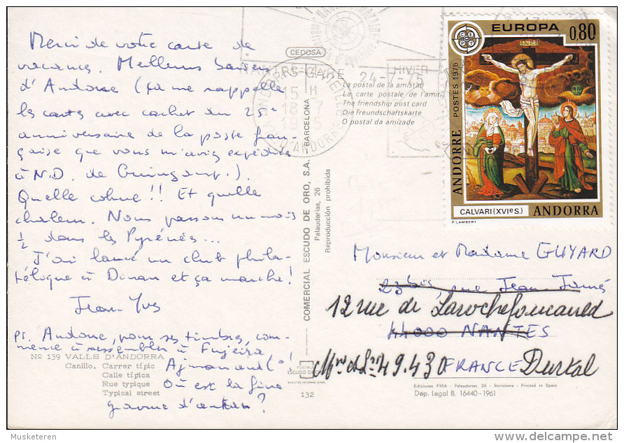 Andorra CPA Valls D´Andorra ANDORRA-LA-VELLA 1975 To France Europa CEPT Maria & Maqgdalena Am Kristi Kreuz (2 Scans) - Covers & Documents