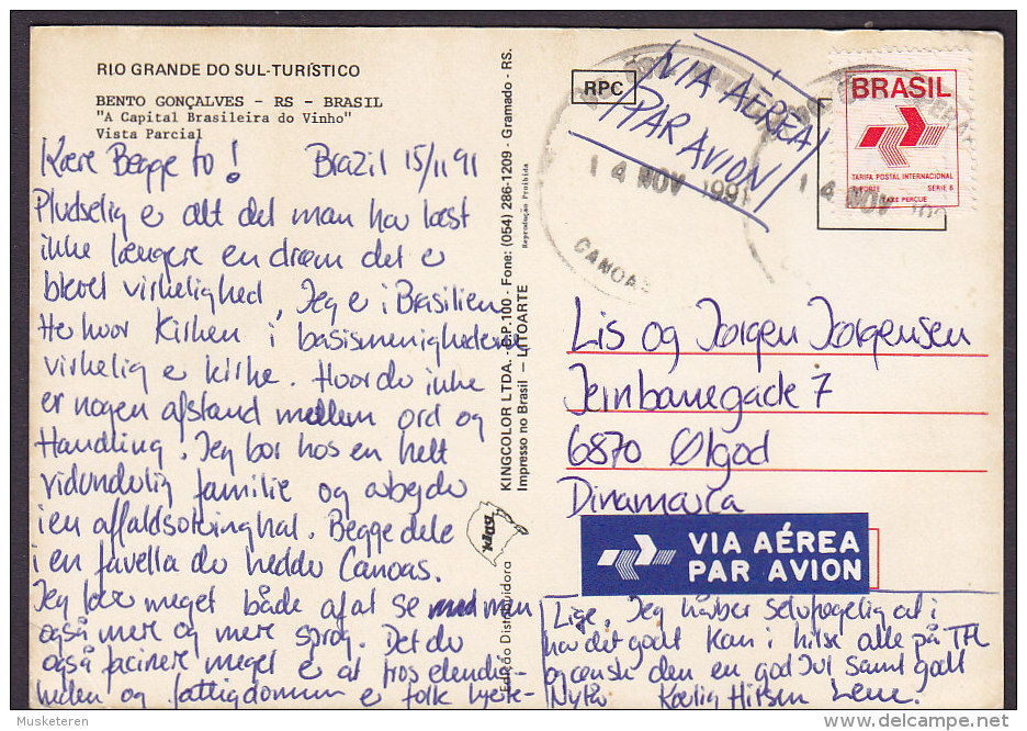 Brazil PPC Rio Grande Bento Goncalves VIA AEREA PAR AVION Label 1991 ØLGOD Denmark (2 Scans) - Briefe U. Dokumente