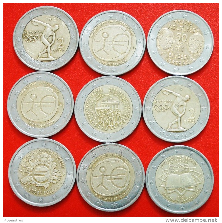 &#9733;9 COMMEMORATIVE COINS: 2 EURO DIFFERENT TYPES! LOW START &#9733; NO RESERVE! - Kiloware - Münzen