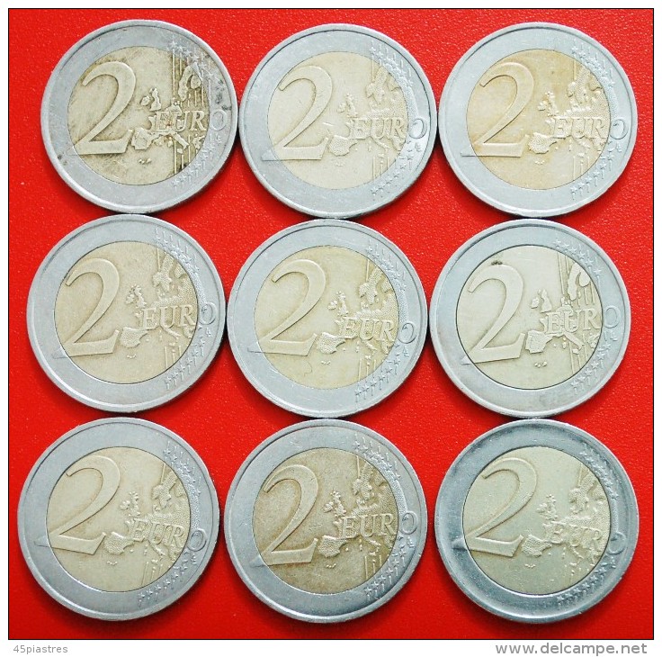 &#9733;9 COMMEMORATIVE COINS: 2 EURO DIFFERENT TYPES! LOW START &#9733; NO RESERVE! - Lots & Kiloware - Coins