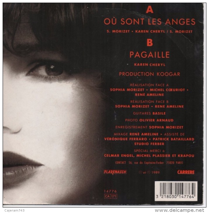 45T. Karen CHERYL.  Où Sont Les Anges  -  Pagaille - Disco, Pop