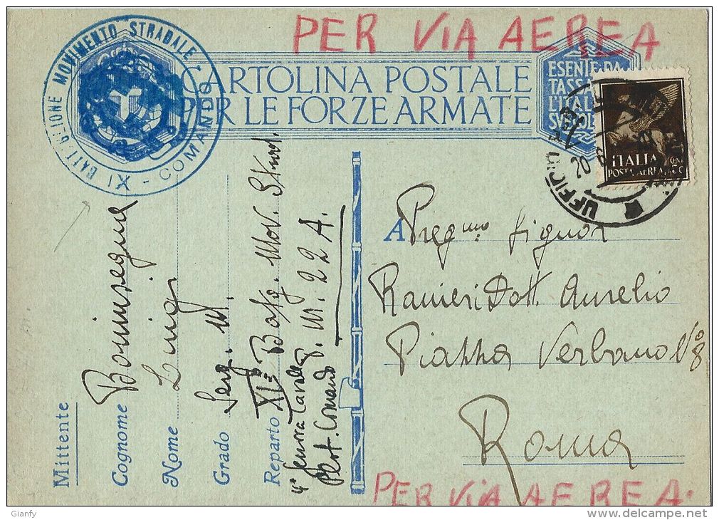 FRANCHIGIA WWII POSTA MILITARE 22 1941 TIRANA ALBANIA X ROMA - Correo Militar (PM)