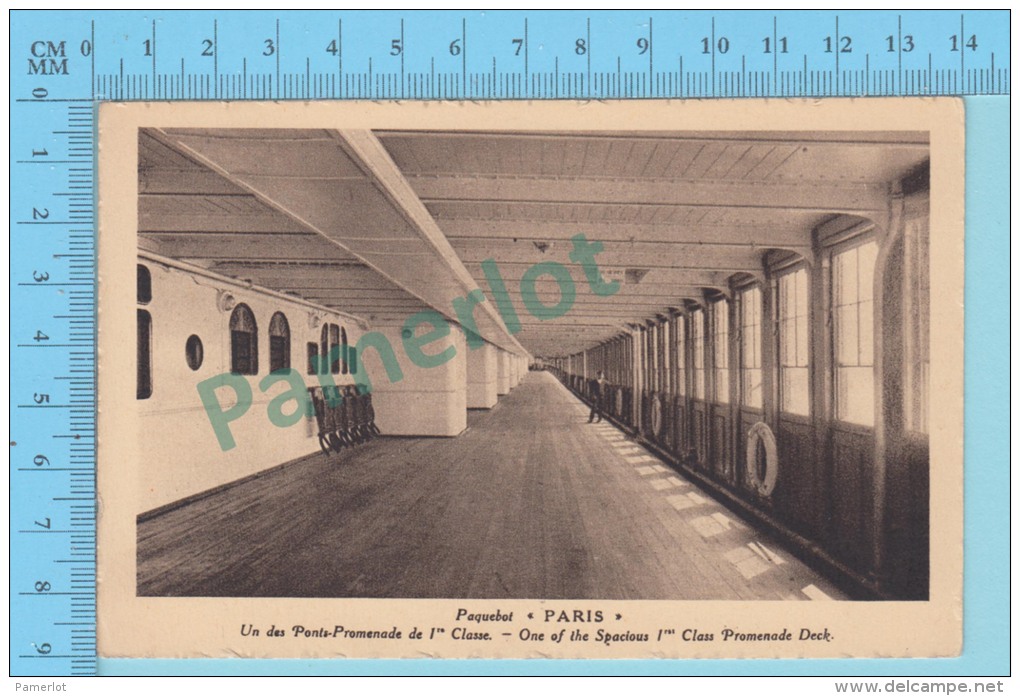 Paquebot Cruiser ( C: 1930, Le "Paris", Promenade De Première Classe, Promenade 1st Class Deck ) 2 Scans - Paquebots