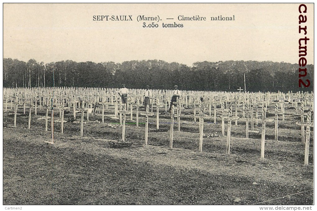 SEPT-SAULX LE CIMETIERE NATIONAL 3050 TOMBES MILITAIRE GUERRE 51 MARNE - Altri & Non Classificati