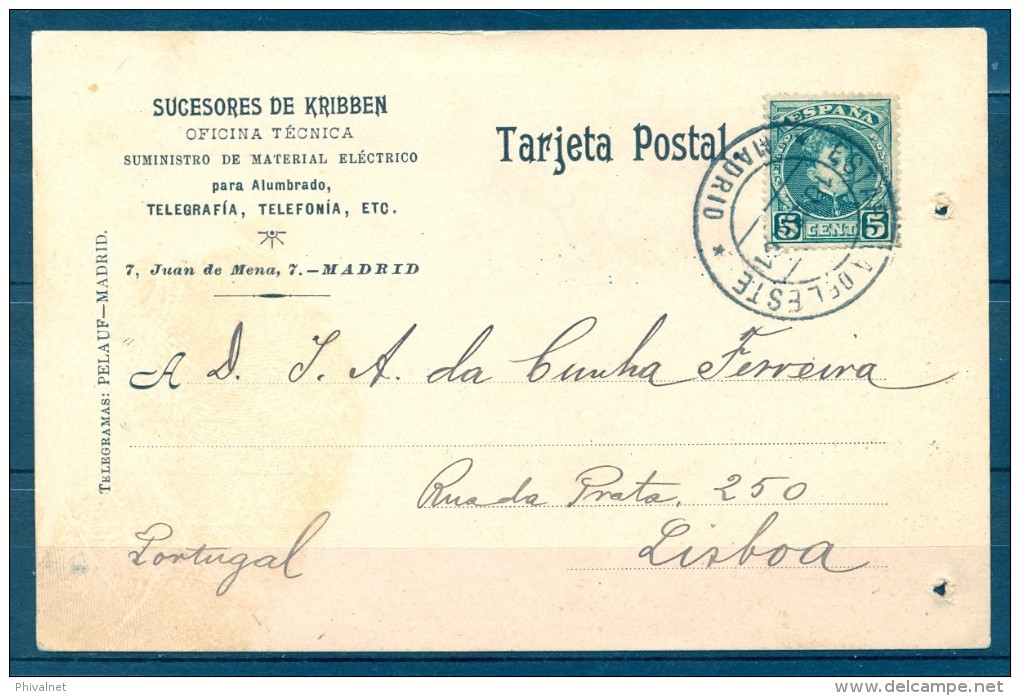 1901 , MADRID , TARJETA POSTAL CIRCULADA A LISBOA , MAT. ESTAFETA DEL ESTE / 10 ABR. 01 / MADRID - Cartas & Documentos