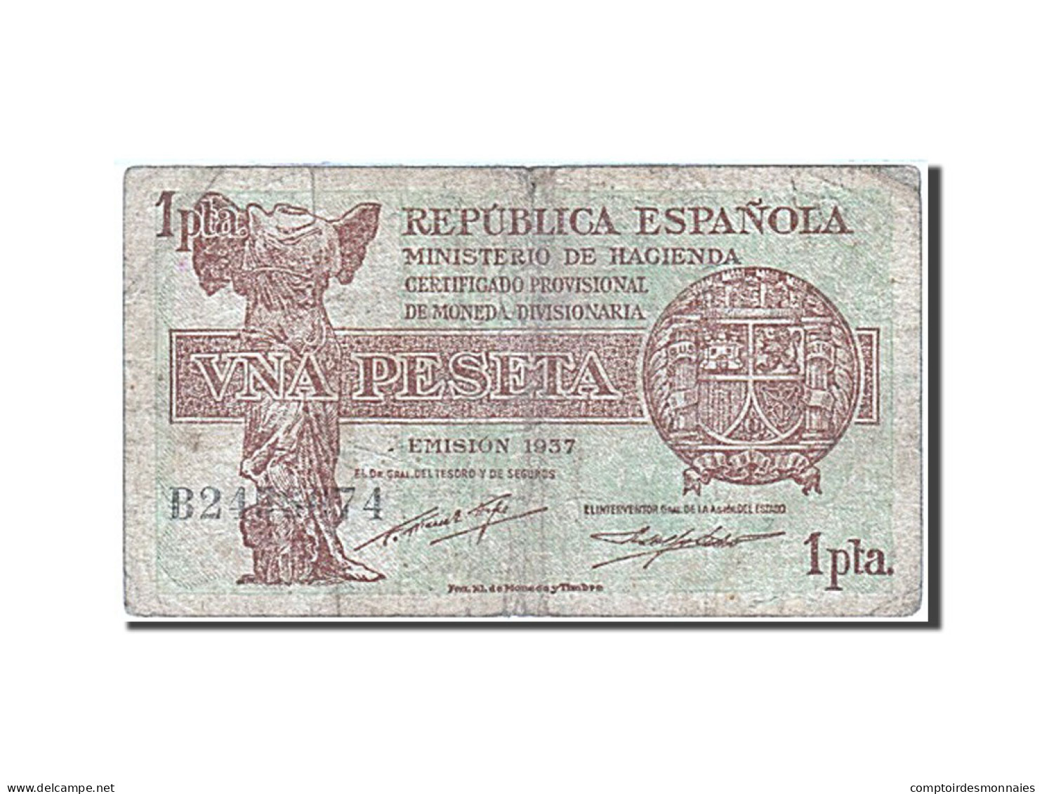 Billet, Espagne, 1 Peseta, 1937-1938, 1937, KM:94, TB - 1-2 Peseten