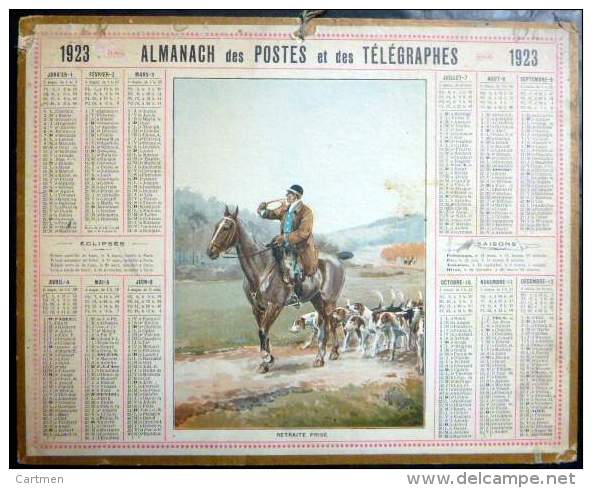 CALENDRIERS DES POSTES PTT 1923 ORIGINAL DEPARTEMENT DE L'OISE 60  CHIENS ET CHASSE A COURRE - Tamaño Grande : 1921-40