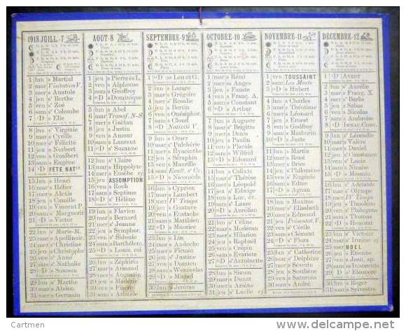 CALENDRIERS DES POSTES PTT  1918 ORIGINAL DEPARTEMENT ? SANS ILLLUSTRATION - Groot Formaat: 1901-20