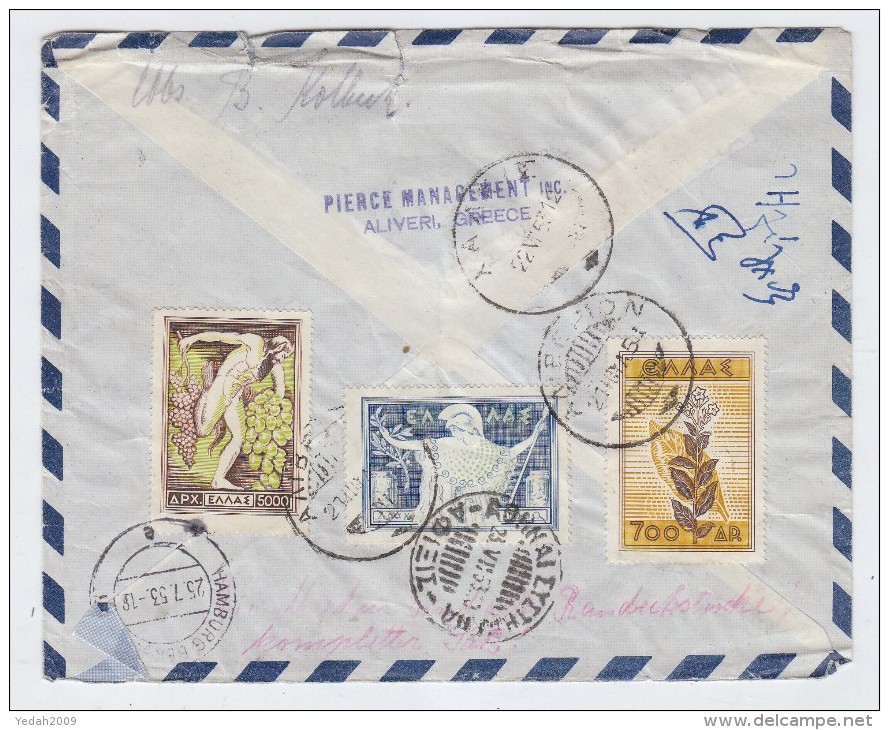 Greece/Germany REGISTERED AIRMAIL COVER 1953 WINE GRAPES FRUIT - Briefe U. Dokumente