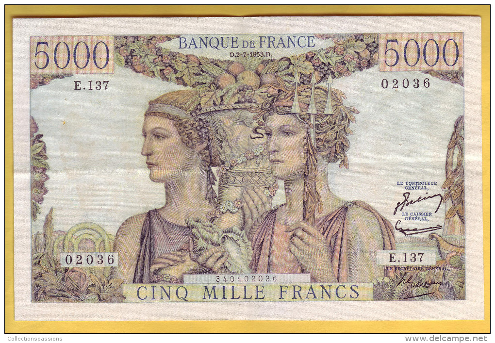 BILLET FRANCAIS - 5000 Francs Terre Et Mer 2.7.1953 TTB+ - 5 000 F 1949-1957 ''Terre Et Mer''