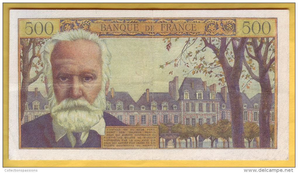 BILLET FRANCAIS - 5 NF Sur 500 Francs Victor Hugo 30.10.1958 TTB+ - 1955-1959 Sobrecargados (Nouveau Francs)