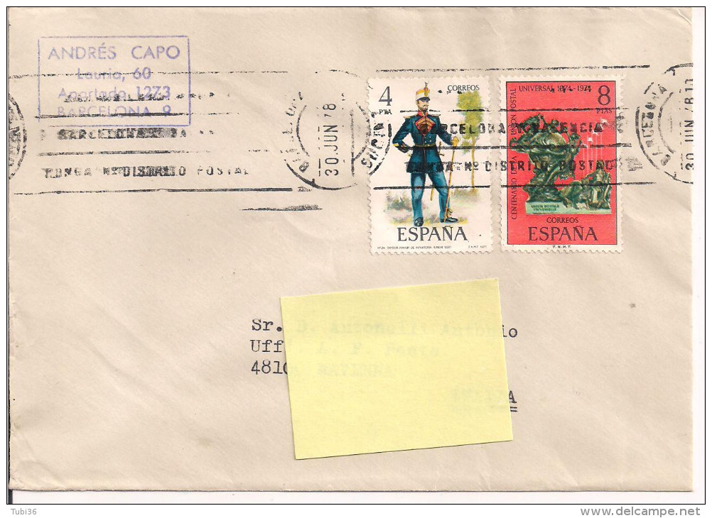 FRANCOBOLLI MISTI,1978, BARCELLONA - RAVENNA -ITALIA - Storia Postale