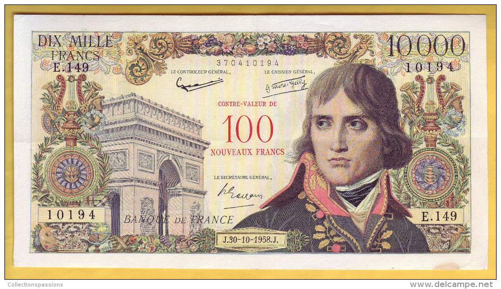 BILLET FRANCAIS - 100 NF Sur 10000 Francs Bonaparte  30.10.1958 TTB+/SUP - 1955-1959 Sobrecargados (Nouveau Francs)