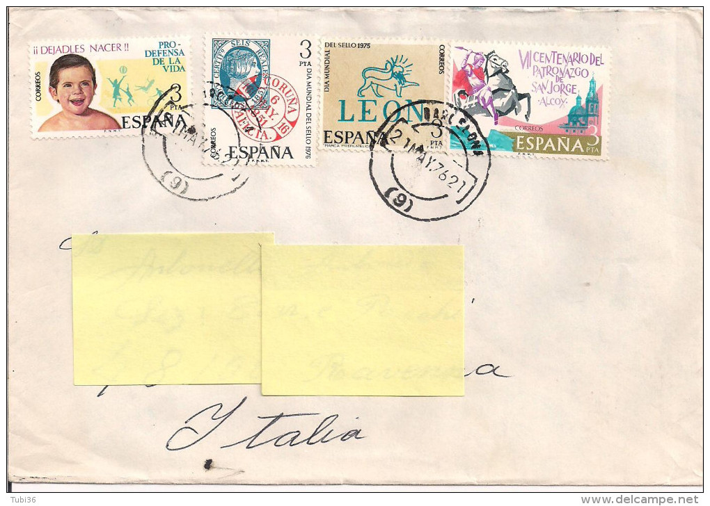 FRANCOBOLLI COMMEMORATIVI, ,1976, SPAGNA BARCELONA - RAVENNA, ITALIA - Storia Postale