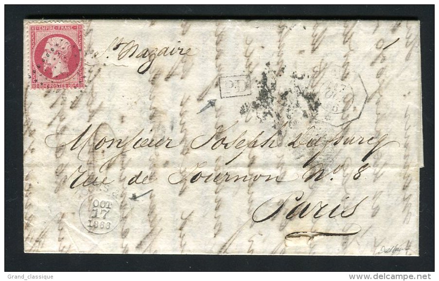 Superbe & Rare Lettre De Santiago De Cuba Pour Paris 1866 - Cachet Maritime CUBA & Ancre - 1862 Napoleon III