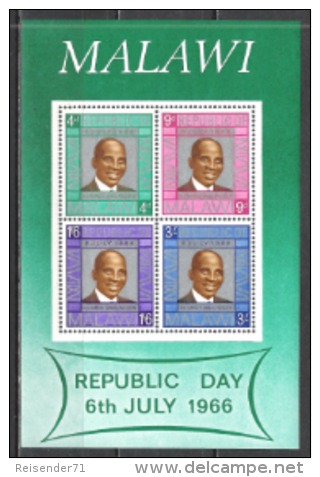 Malawi 1966 Geschichte Republik Persönlichkeiten Politiker Ärzte Staatspräsident Hastings Kamuzu Banda, Bl. 7 ** - Malawi (1964-...)