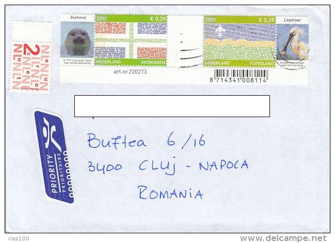 GRONINGEN AND FLEVOLAND PROVINCES, SEAL, SPOONBILL BIRD, STAMPS ON COVER, 2011, NETHERLAND - Storia Postale