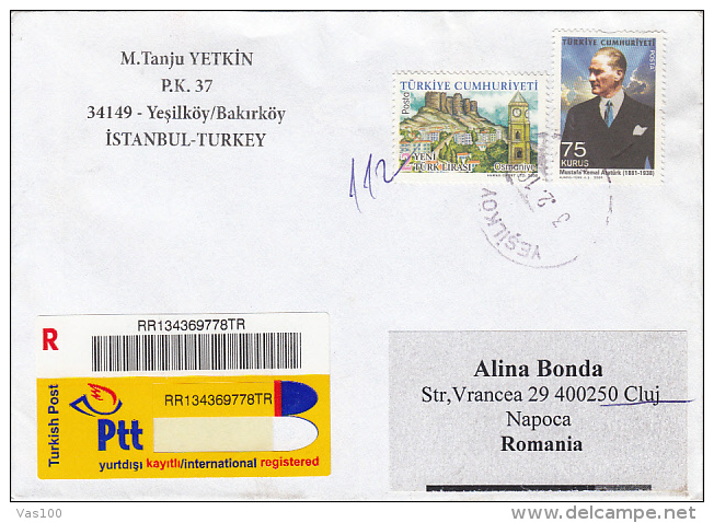 OSMANYIES TOWN, MUSTAFA KEMAL ATATURK, STAMPS ON REGISTERED COVER, 2010, TURKEY - Cartas & Documentos