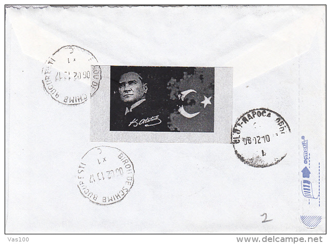 OSMANYIES TOWN, MUSTAFA KEMAL ATATURK, STAMPS ON REGISTERED COVER, 2010, TURKEY - Cartas & Documentos