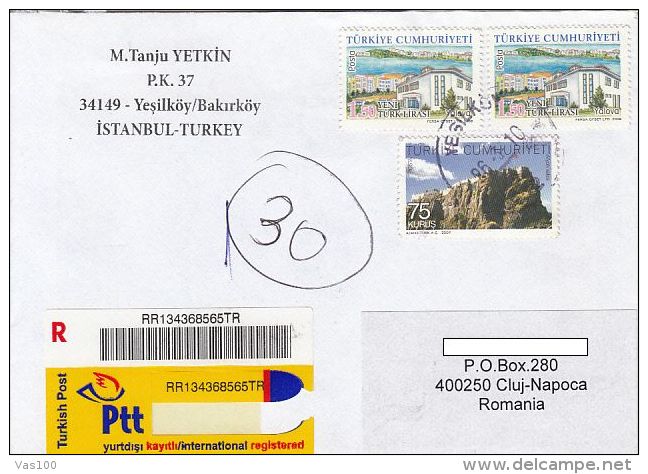 YALIVA TOWN, AFYON CASTLE, STAMPS ON REGISTERED COVER, 2010, TURKEY - Lettres & Documents