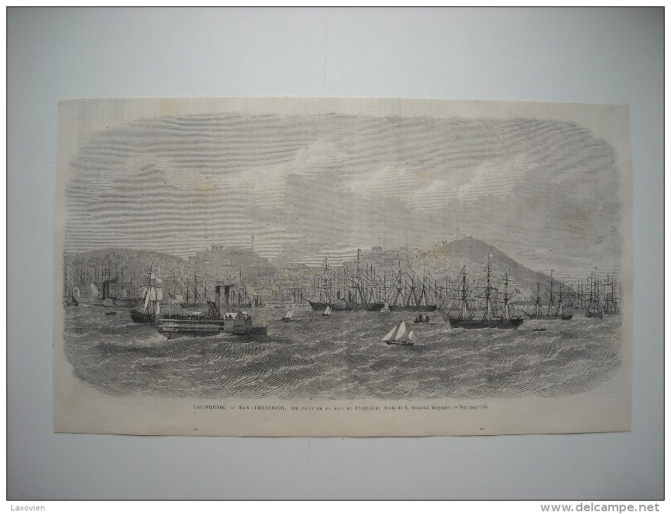 GRAVURE 1869. ETATS-UNIS. CALIFORNIE. SAN-FRANCISCO, VUE PRISE DE LA BAIE DU PACIFIQUE. - Stiche & Gravuren