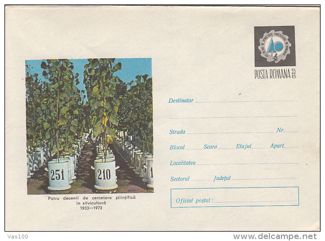 TREES, FORESTRY, SEEDLINGS, COVER STATIONERY, ENTIER POSTAL, 1973, ROMANIA - Bäume