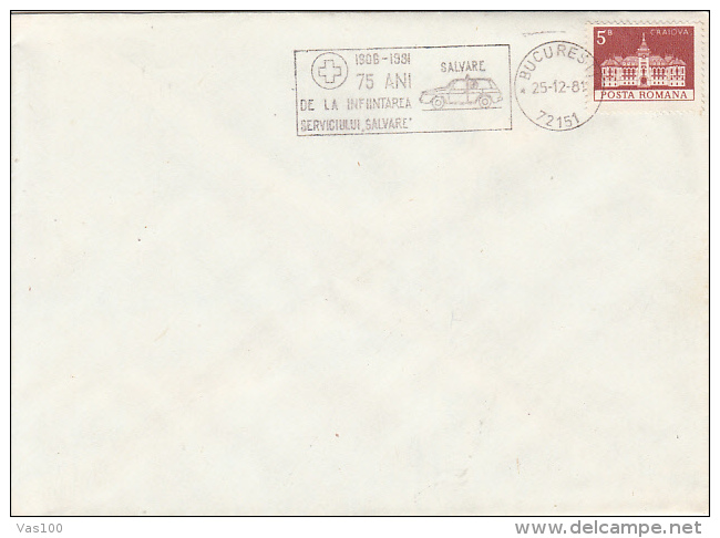 FIRST AID, AMBULANCE SERVICE, SPECIAL POSTMARK, CRAIOVA TOWN HALL STAMP ON COVER, 1981, ROMANIA - First Aid