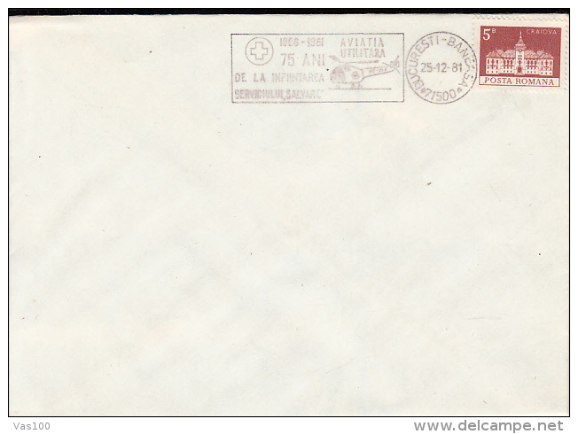 FIRST AID, AMBULANCE SERVICE, HELICOPTER, SPECIAL POSTMARK, CRAIOVA TOWN HALL STAMP ON COVER, 1981, ROMANIA - First Aid