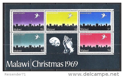 Malawi 1969 Religion Christentum Feiertage Weihnachten Christmas Stadt Städte Bethlehem Tauben Doves, Bl. 16 ** - Malawi (1964-...)