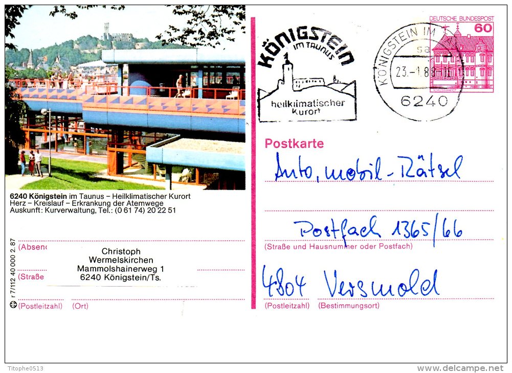 ALLEMAGNE. Carte Pré-timbrée Ayant Circulé En 1987. Königstein. - Illustrated Postcards - Used