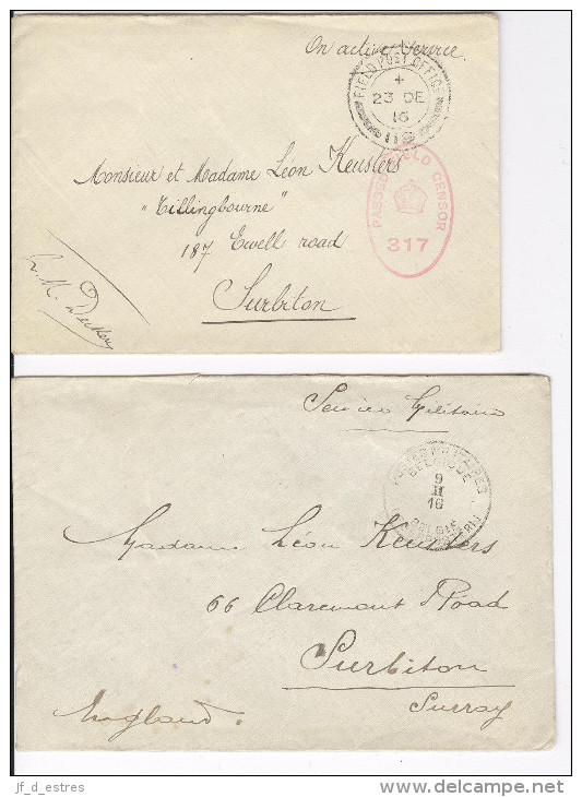 2 Enveloppes Cachetées Service Militaire Et On Active Service 1916 - OC1/25 Gouvernement Général