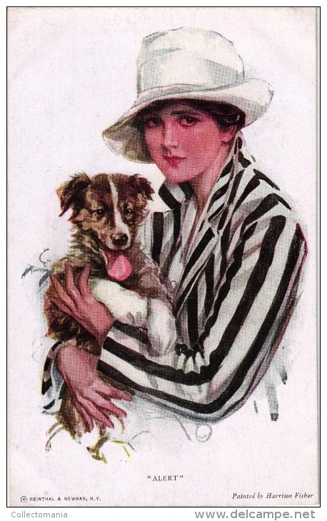 6 Postcards Harrison Fisher Glamour Woman With Dog Woman With Palette Painting Reading Beach Scene - Fisher, Harrison