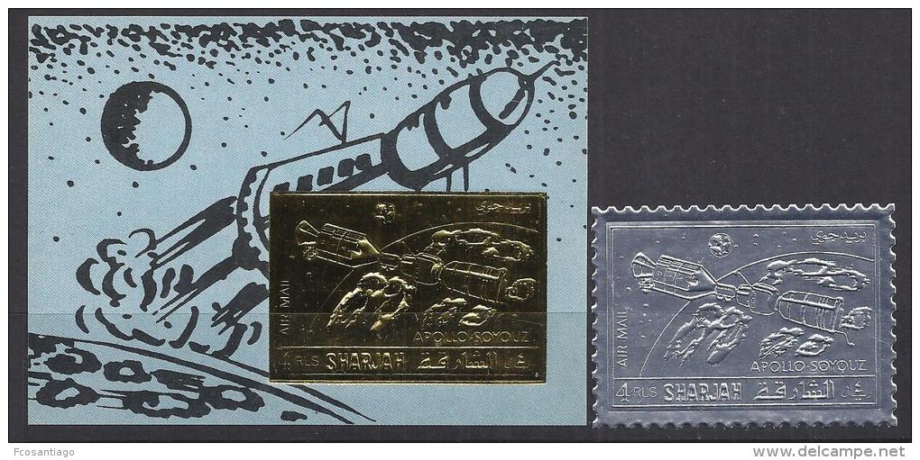 ESPACIO - SHARJAH 1972 - Michel #1065A+H140B (Gold & Silver) - MNH ** Precio Cat&euro;22 - Asia