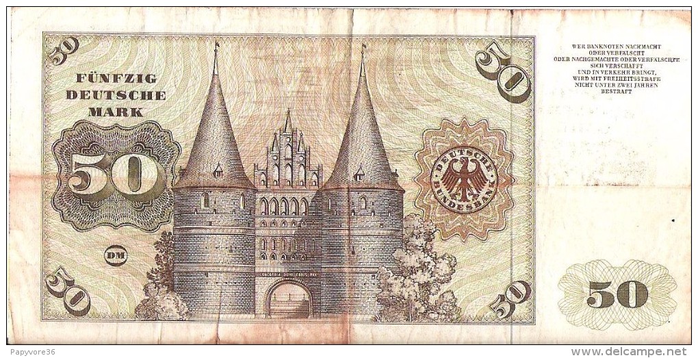 Billet 50 Deutsche Mark - Allemagne Fédérale - Etat TB - 50 Deutsche Mark