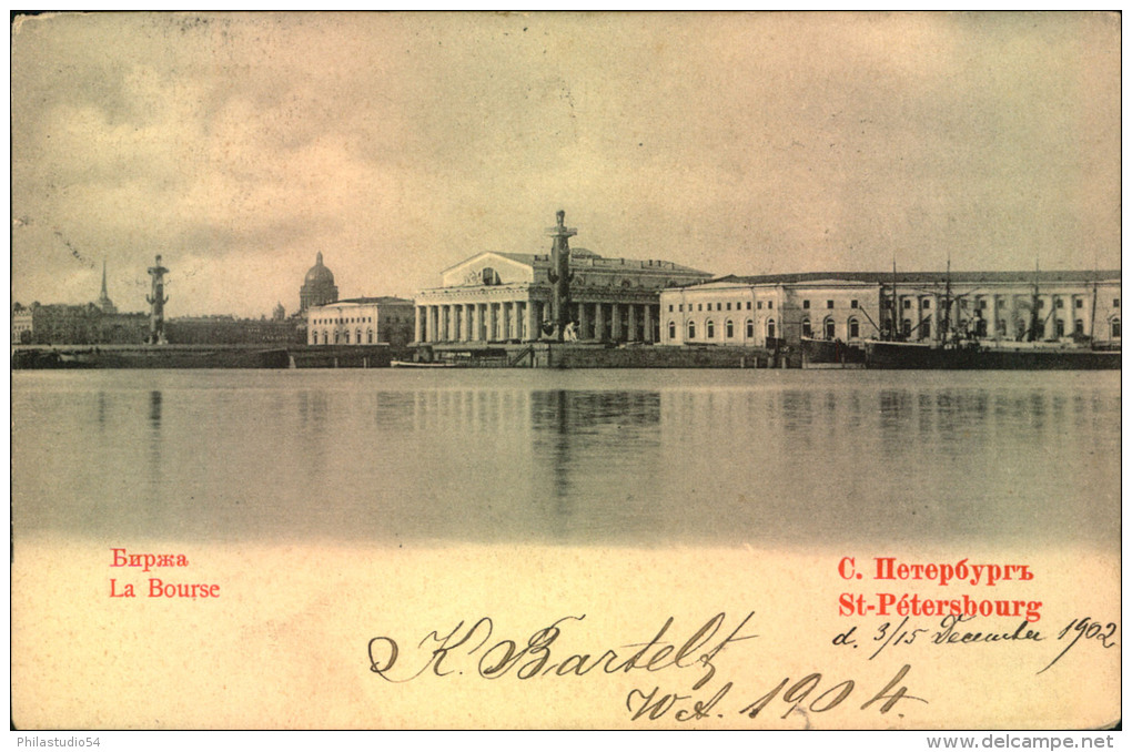 1902, Nice Ppc With View Of ST. PETERSBURG, La Bourse Franked With 2Kop Tied By Numeral ""9"" And Cds Snet To Valetta (M - Cartas & Documentos