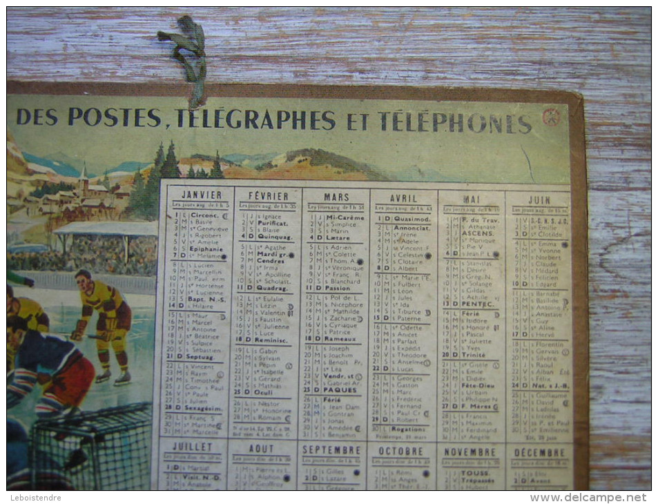 CALENDRIER  1951 ALMANACH DES  P T T  POSTES TELEGRAPHES TELEPHONES  ILLUSTRATION HOCKEY SUR GLACE  28 EURE ET LOIR - Grand Format : 1941-60