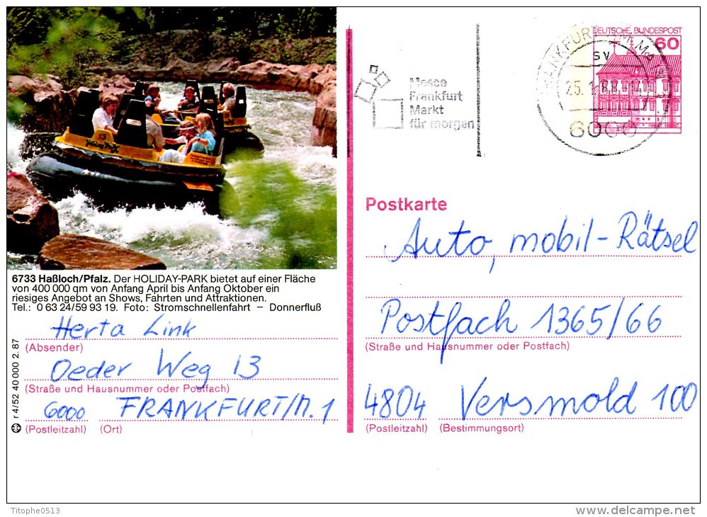 ALLEMAGNE. Carte Pré-timbrée Ayant Circulé En 1988. Rafting. - Rafting