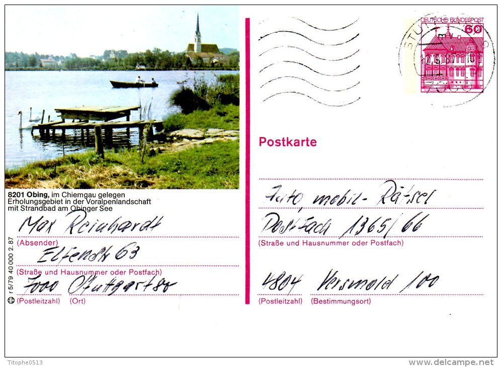 ALLEMAGNE. Carte Pré-timbrée Ayant Circulé En 1987. Obing. - Illustrated Postcards - Used